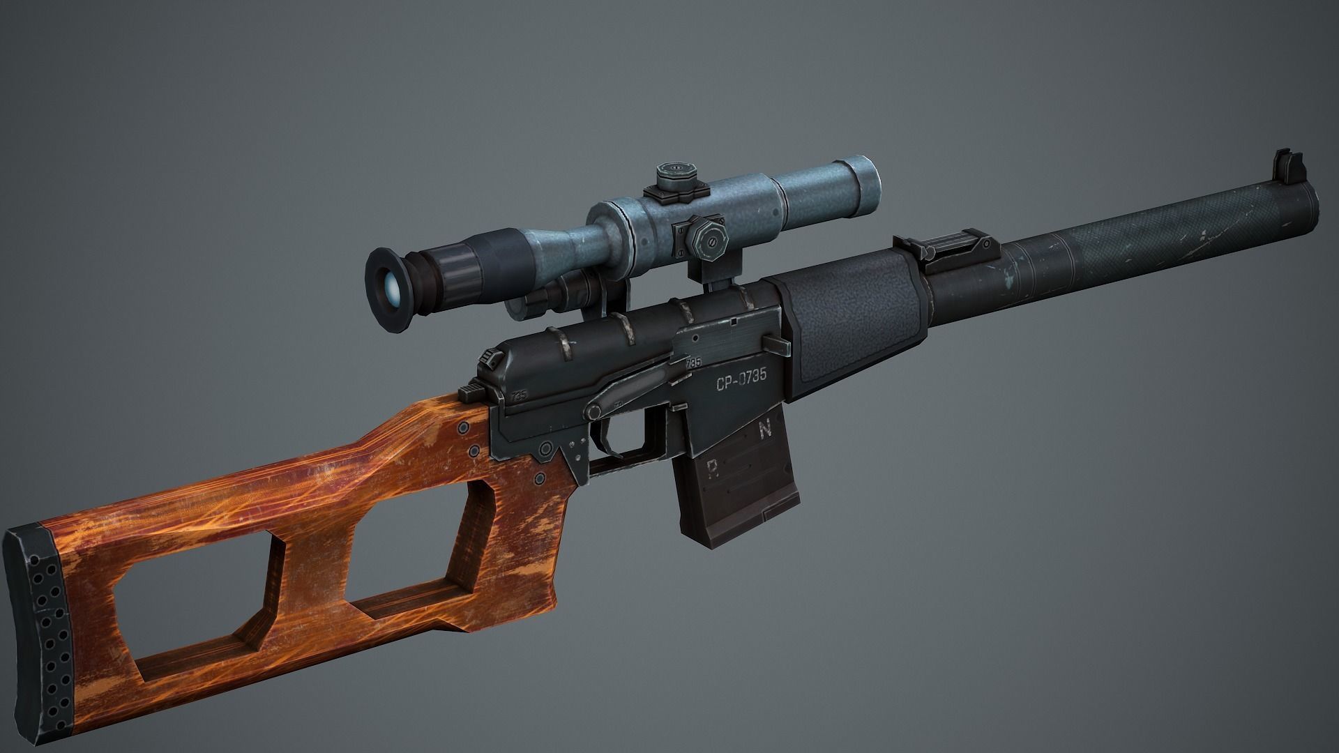 VSS Vintorez Sniper Rifle - Low Poly Game Ready Low-poly 3D model_7