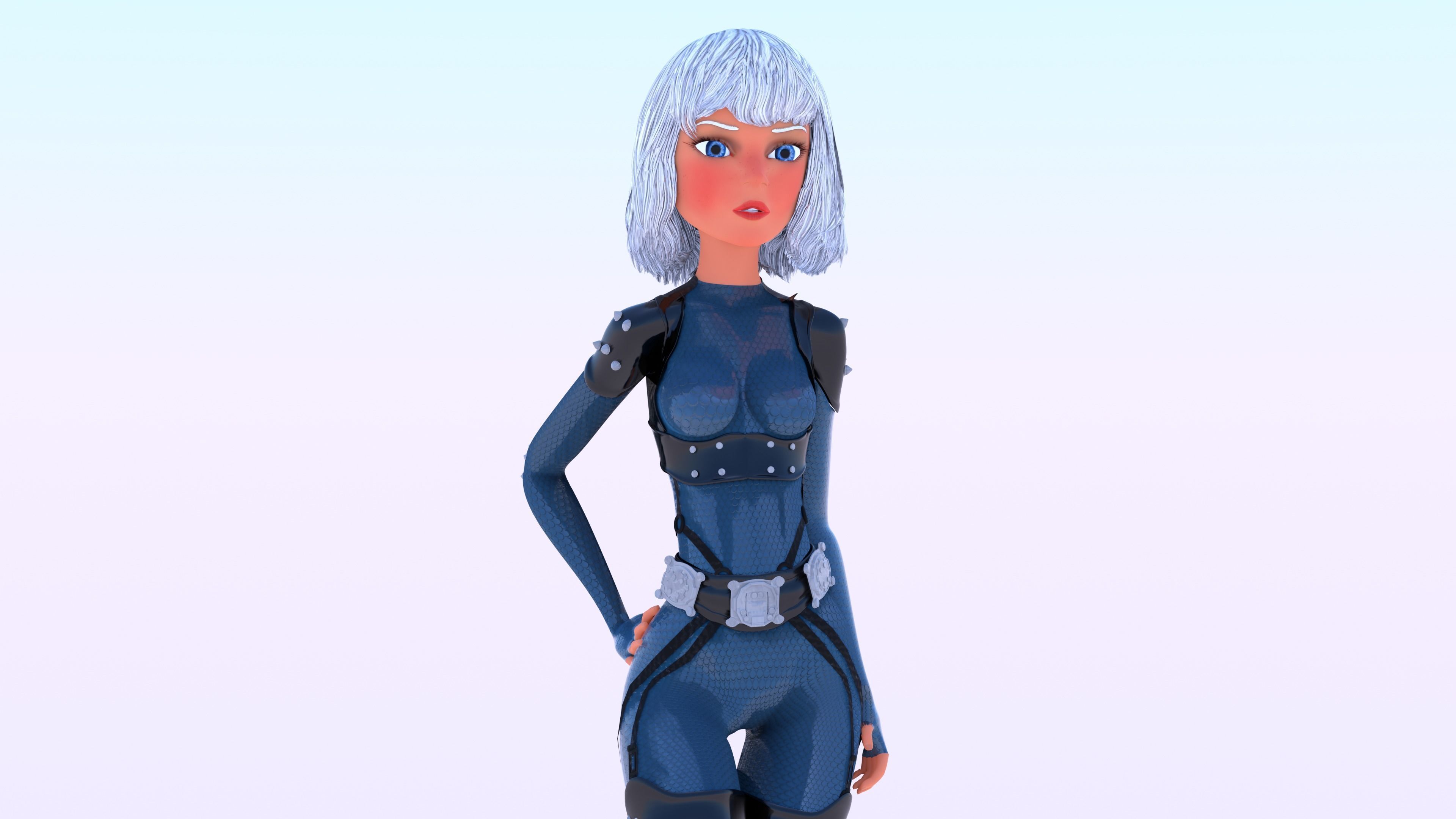 Stylized cyberpunk girl complete rigged and with PBR materials 3D model_8