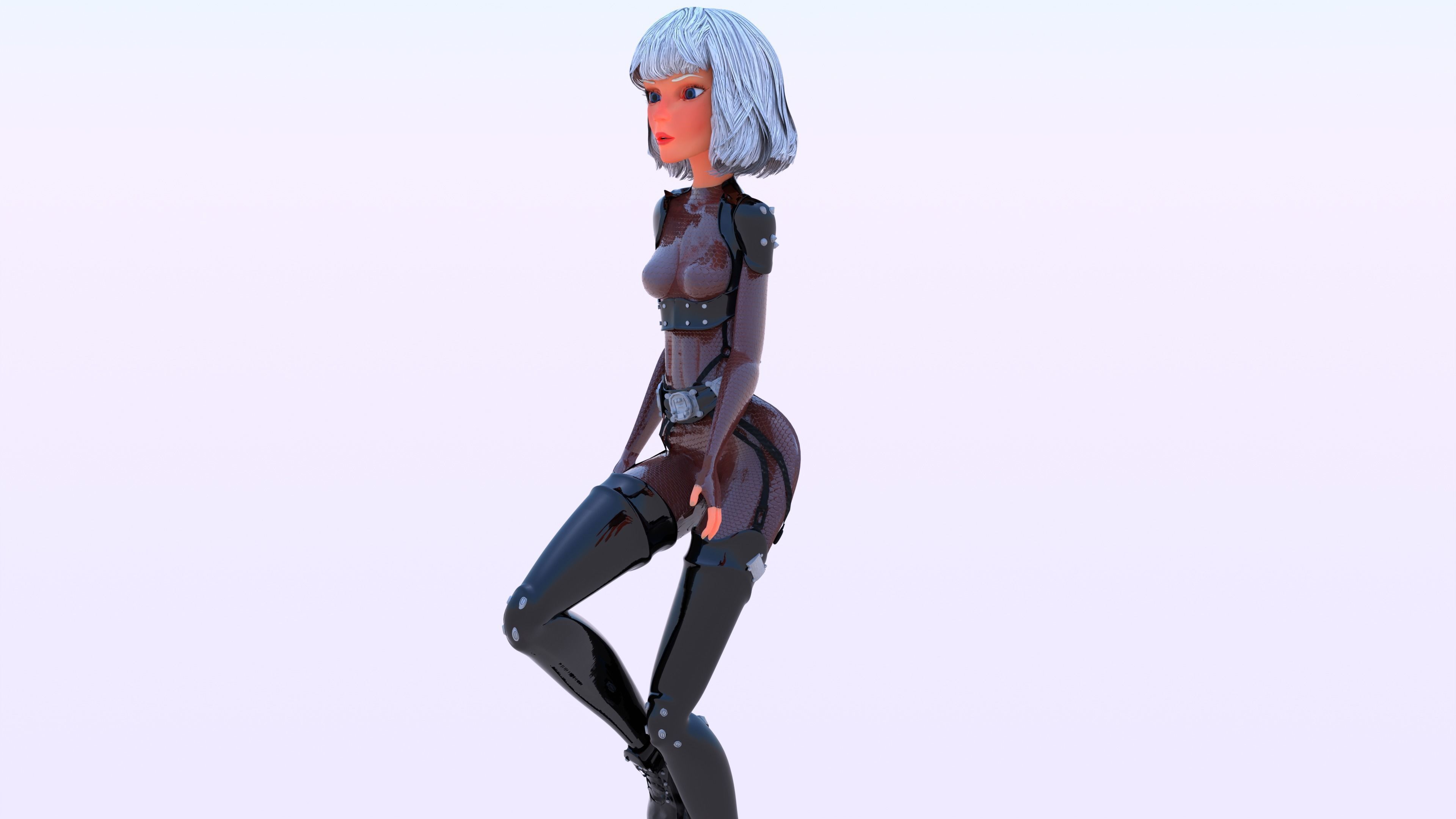 Stylized cyberpunk girl complete rigged and with PBR materials 3D model_4