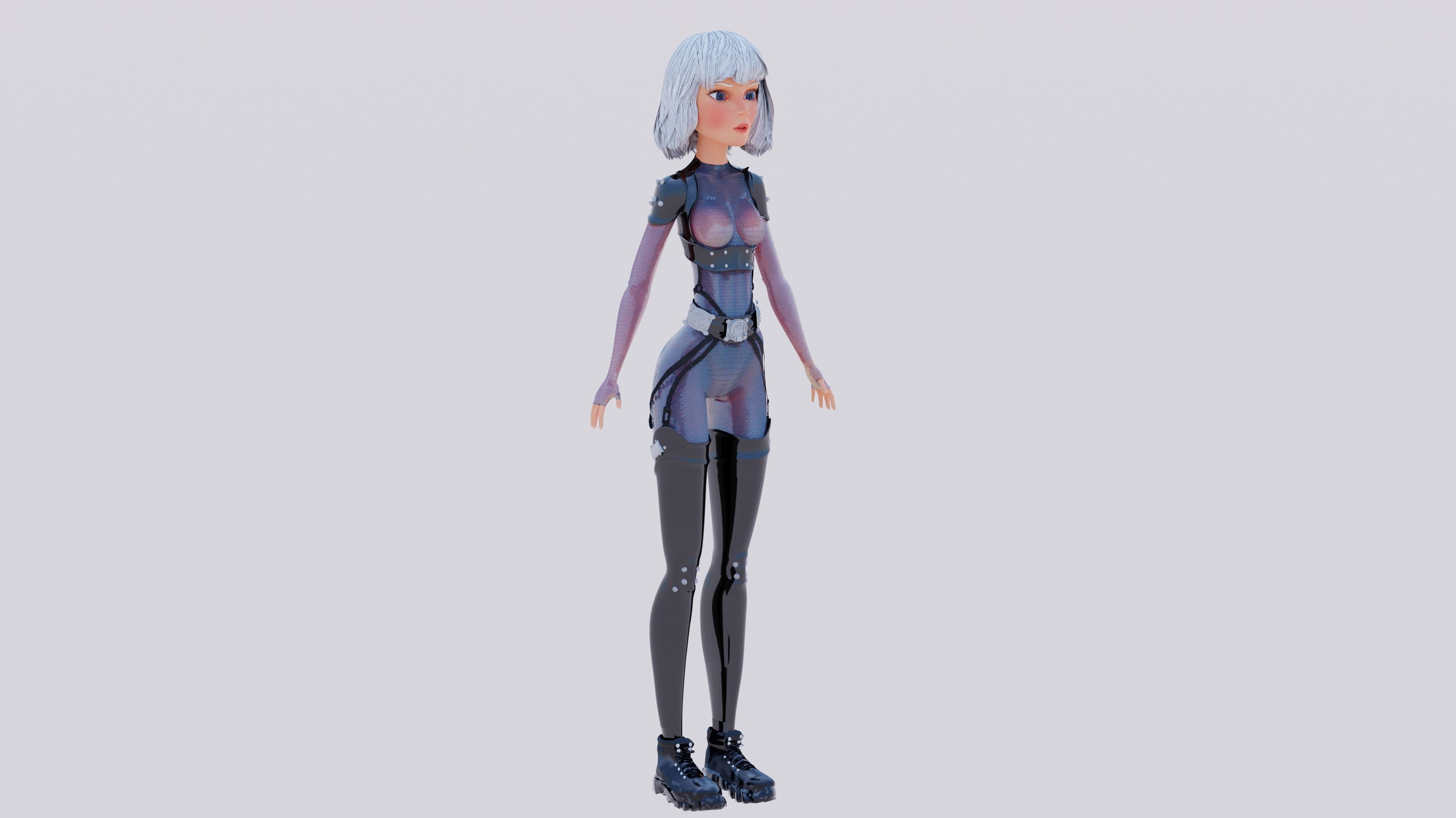 Stylized cyberpunk girl complete rigged and with PBR materials 3D model_6