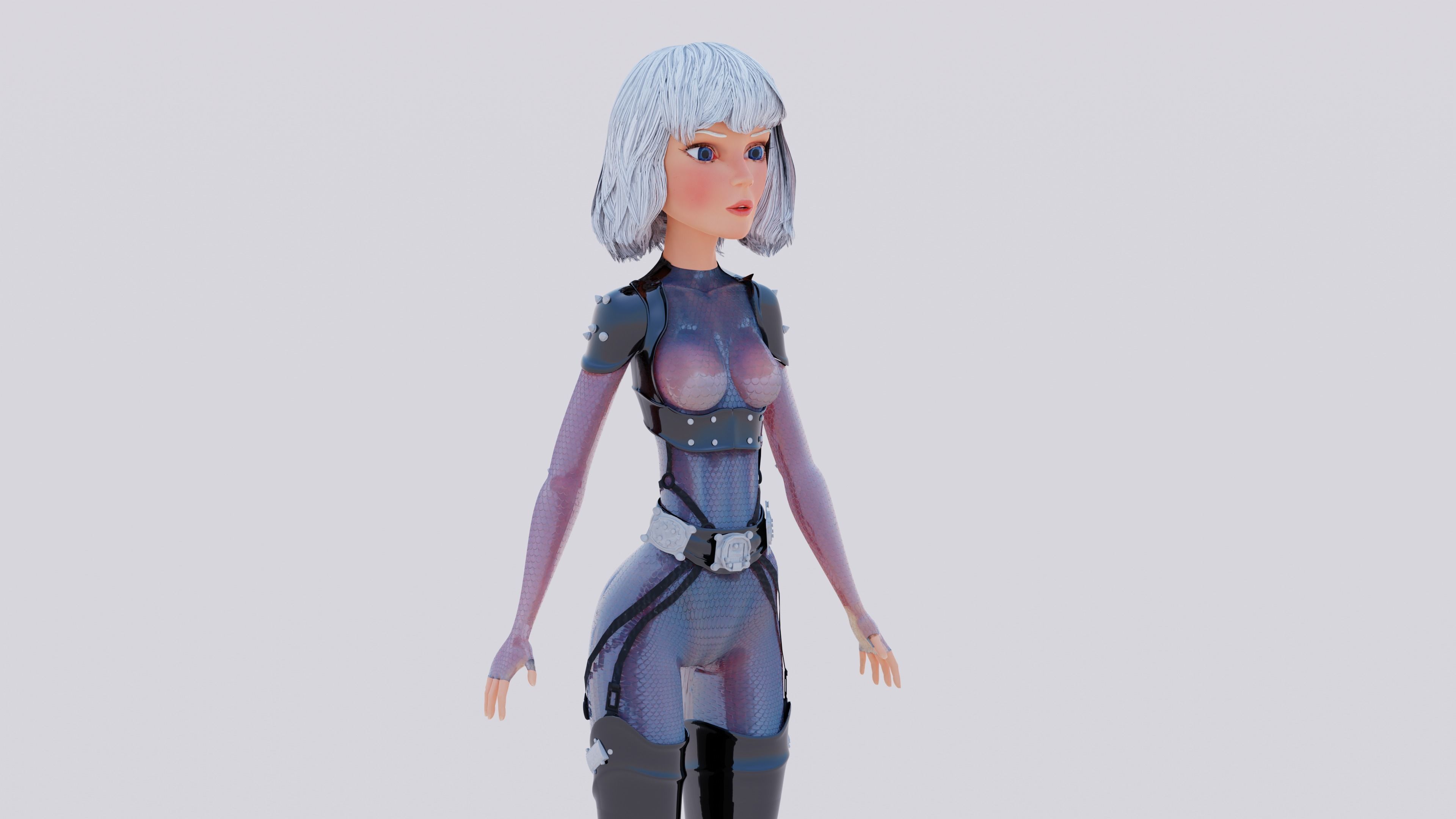 Stylized cyberpunk girl complete rigged and with PBR materials 3D model_7