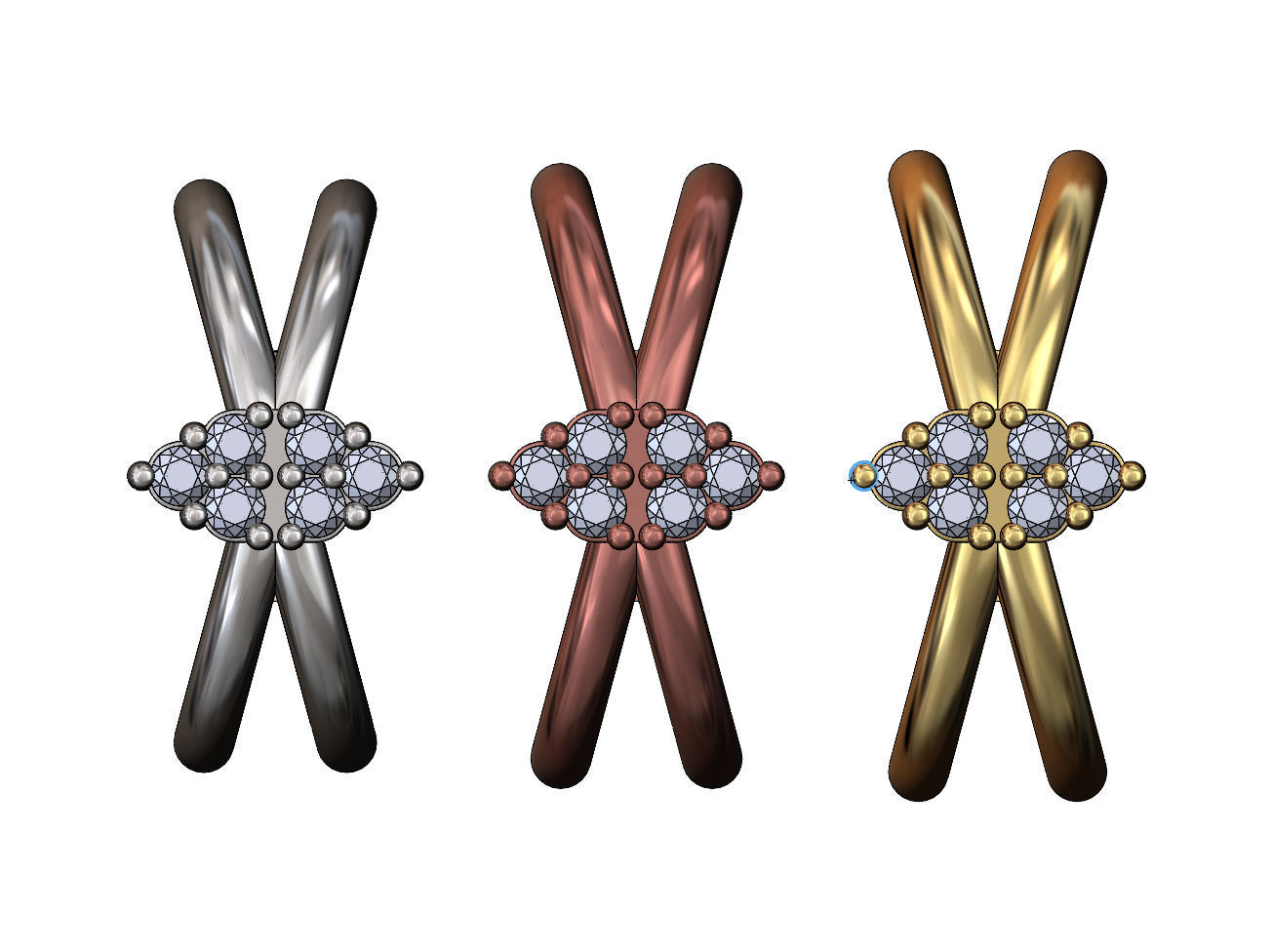 Crossed shank diamond cluster ring US sizes 6 7 8 3D print model_1