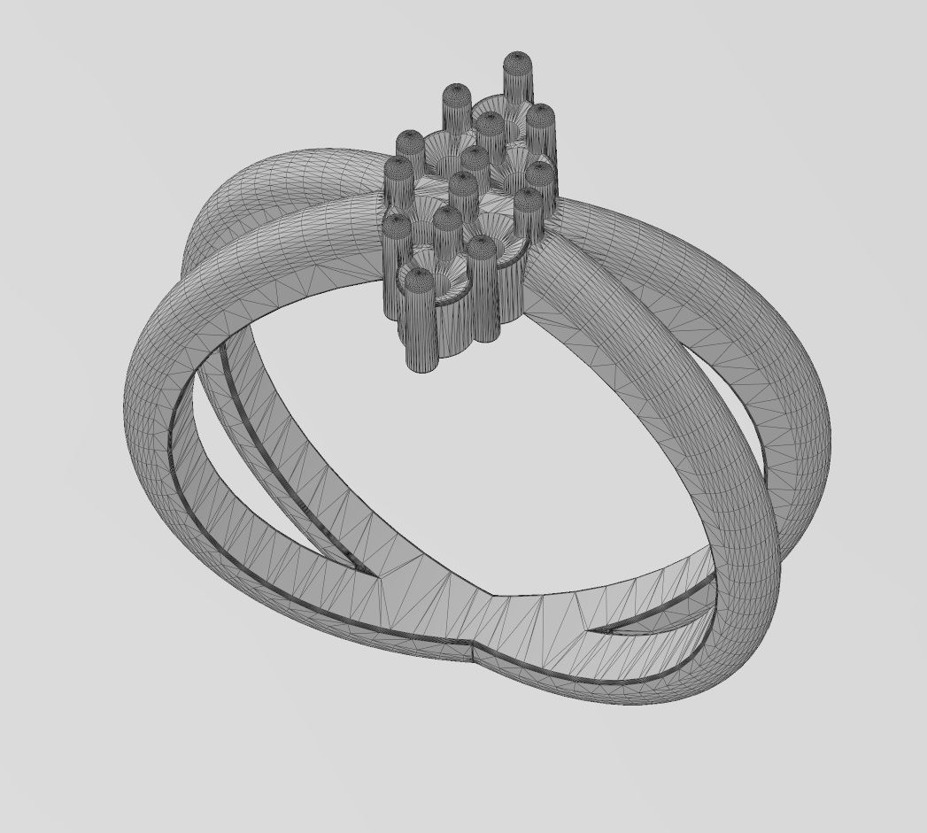 Crossed shank diamond cluster ring US sizes 6 7 8 3D print model_15