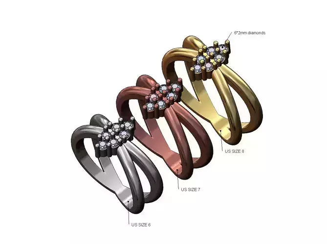 Crossed shank diamond cluster ring US sizes 6 7 8