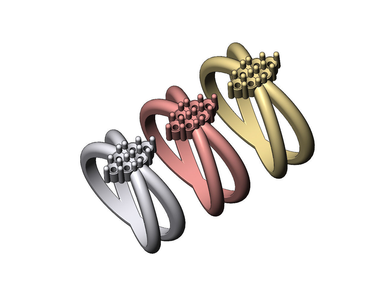 Crossed shank diamond cluster ring US sizes 6 7 8 3D print model_5