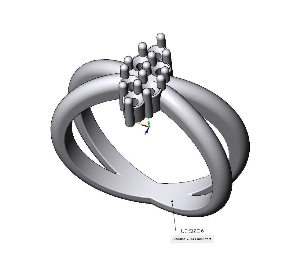Crossed shank diamond cluster ring US sizes 6 7 8 3D print model_11