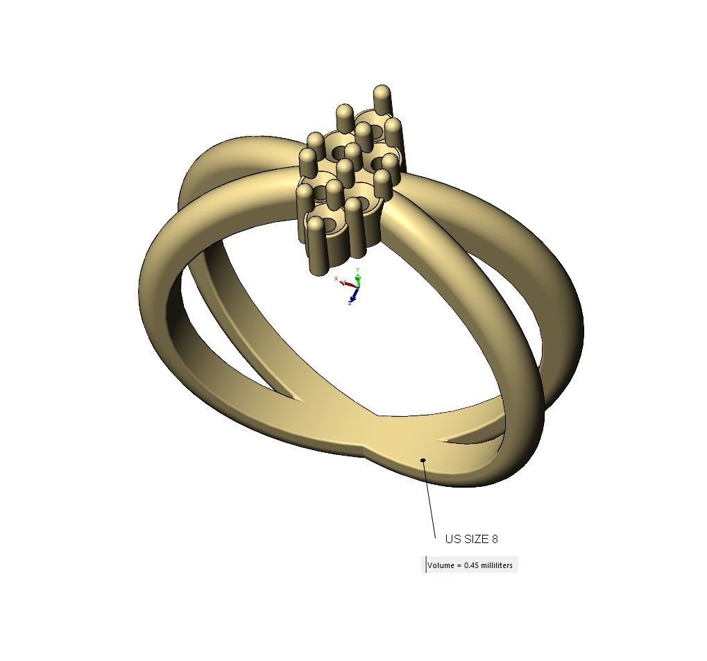 Crossed shank diamond cluster ring US sizes 6 7 8 3D print model_13