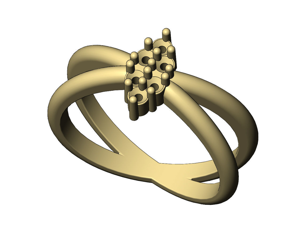 Crossed shank diamond cluster ring US sizes 6 7 8 3D print model_6