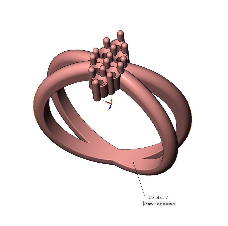 Crossed shank diamond cluster ring US sizes 6 7 8 3D print model_12
