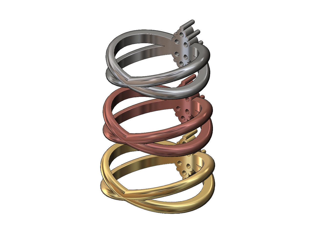 Crossed shank diamond cluster ring US sizes 6 7 8 3D print model_4