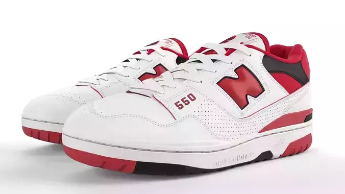 New Balance 550 White Red PBR Low-poly 3D model