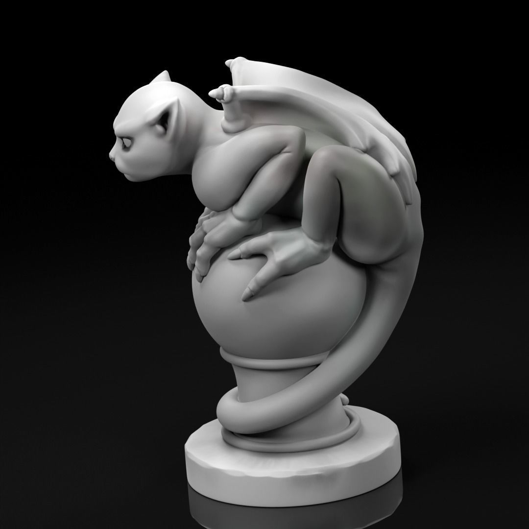 Gargoyle statue of cat on ball 3D print model_5