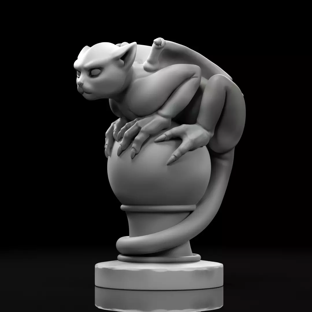Gargoyle statue of cat on ball 3D print model_0