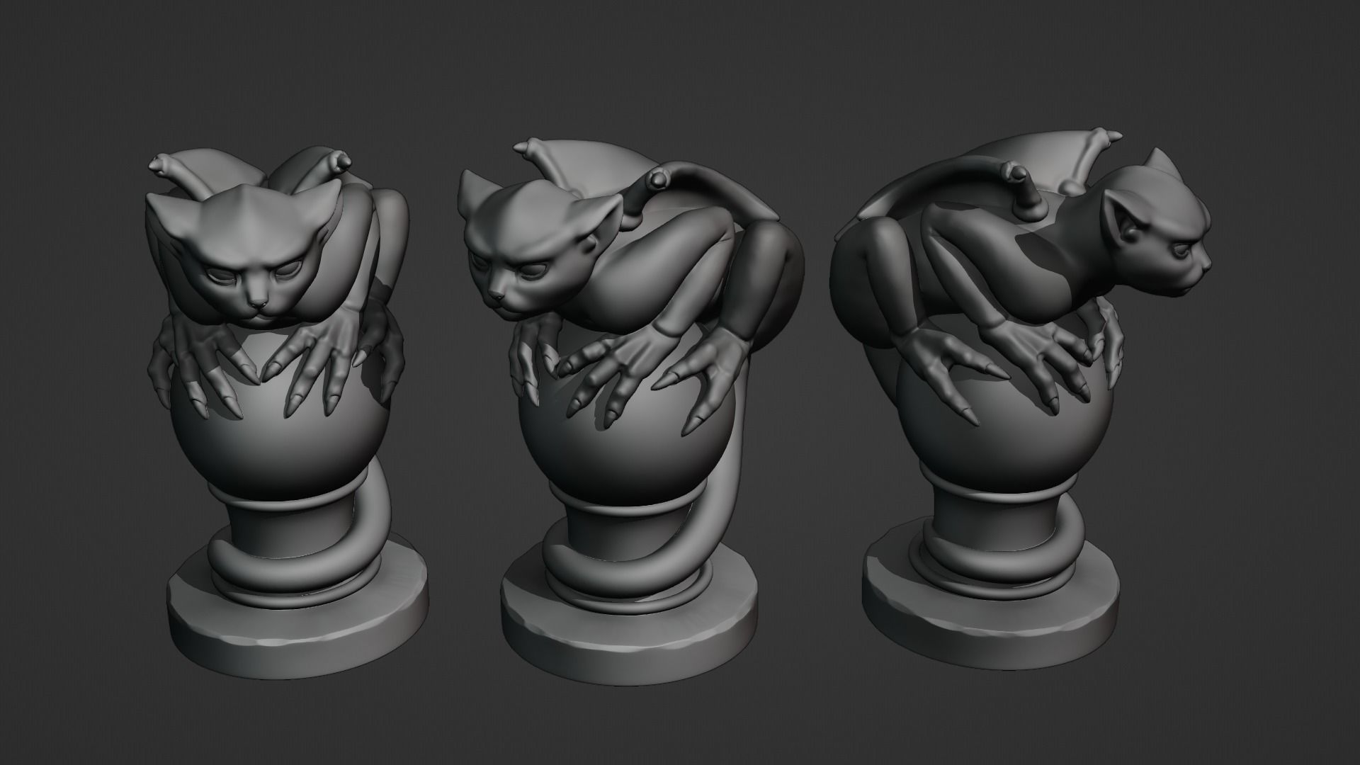 Gargoyle statue of cat on ball 3D print model_9