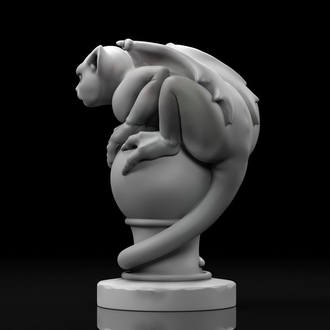 Gargoyle statue of cat on ball 3D print model_4