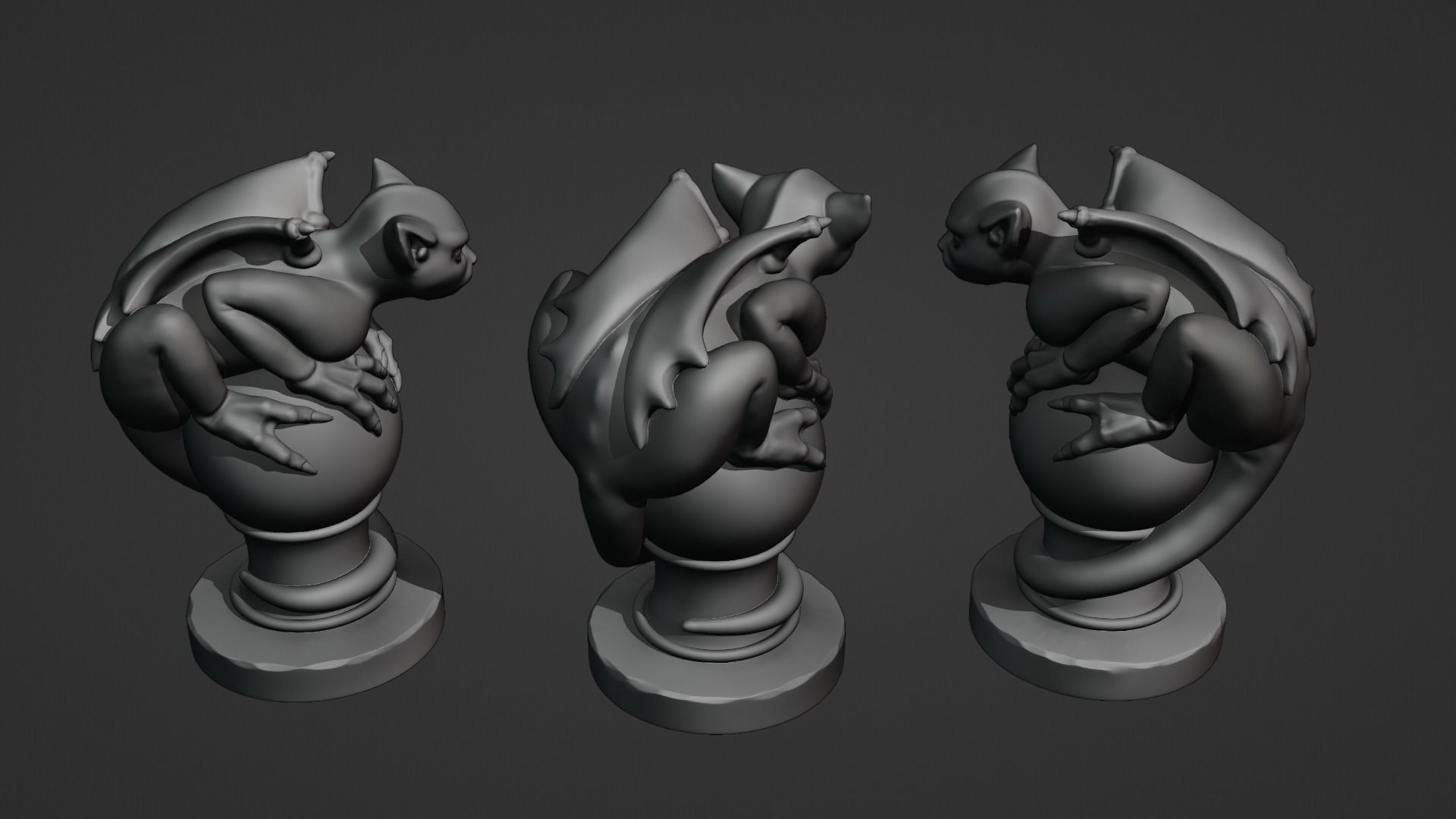 Gargoyle statue of cat on ball 3D print model_10
