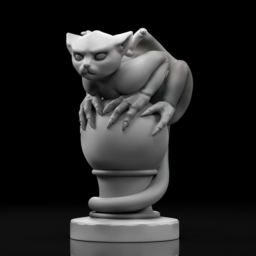 Gargoyle statue of cat on ball 3D print model_1