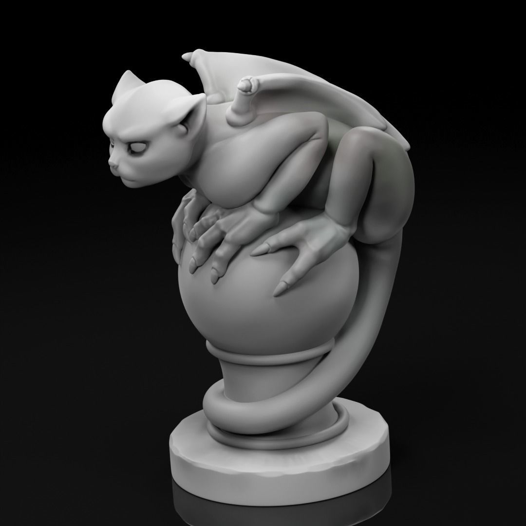 Gargoyle statue of cat on ball 3D print model_6
