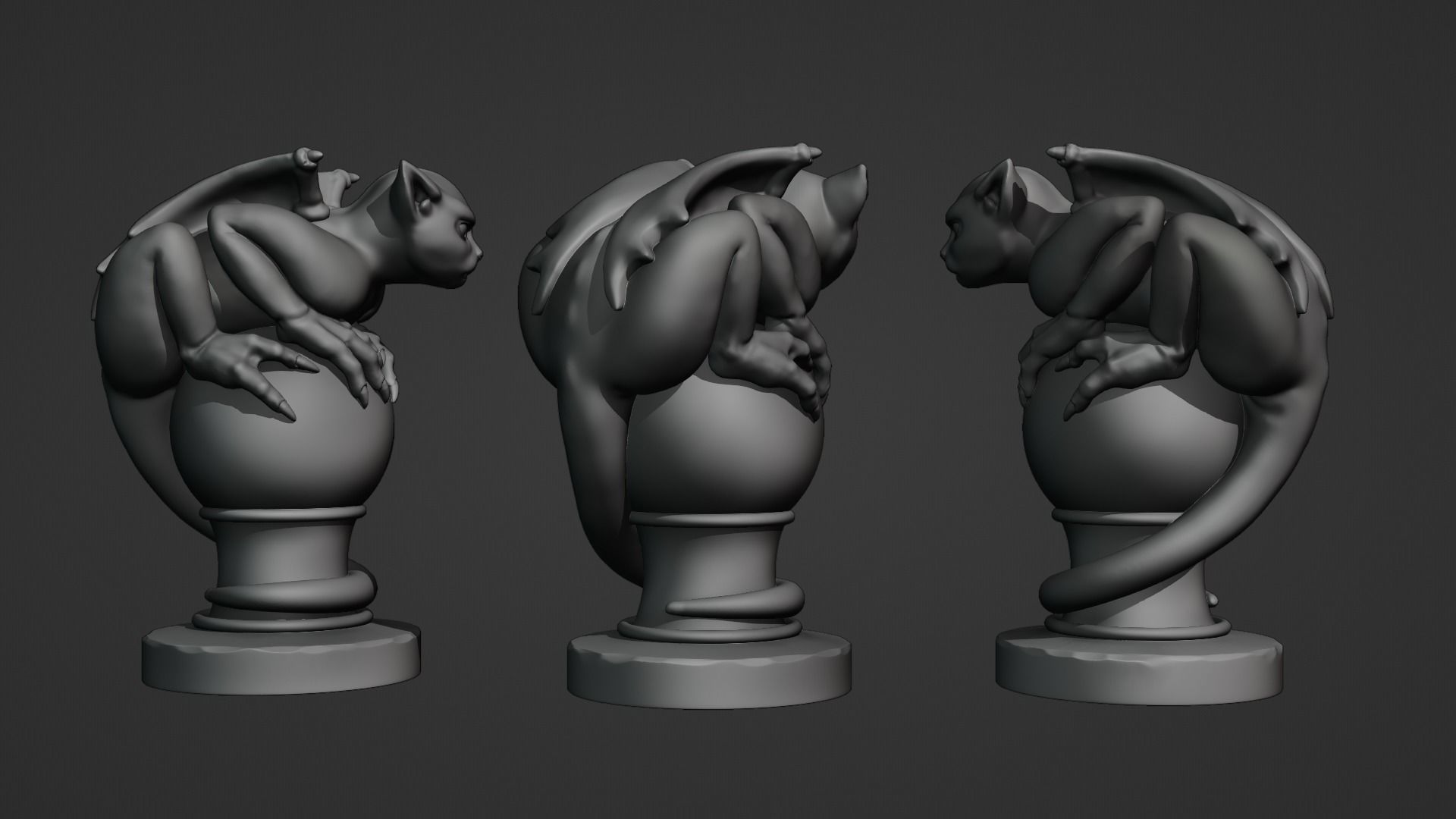 Gargoyle statue of cat on ball 3D print model_8