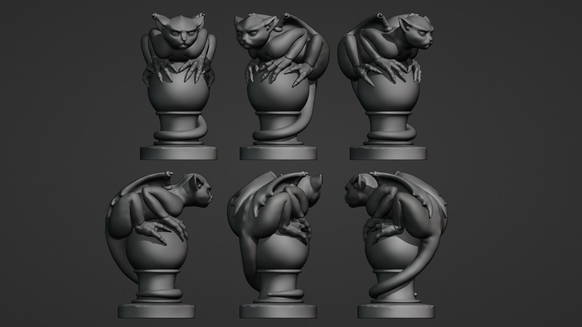 Gargoyle statue of cat on ball 3D print model_11