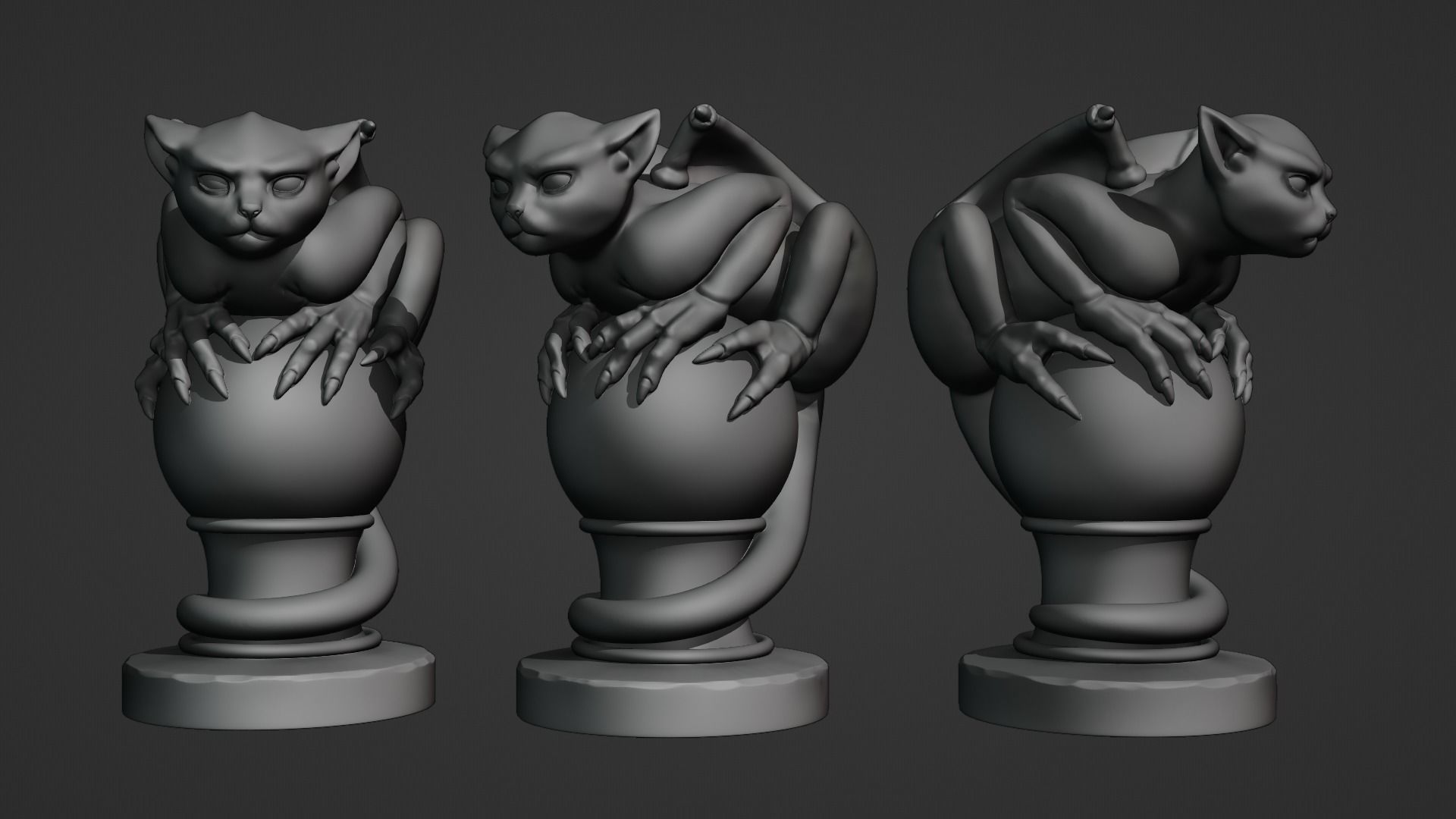 Gargoyle statue of cat on ball 3D print model_7