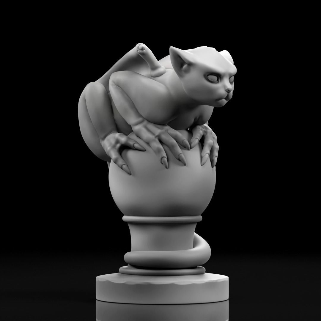 Gargoyle statue of cat on ball 3D print model_2