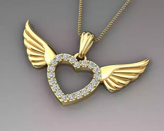 wing heart pendant diamond 3D print model