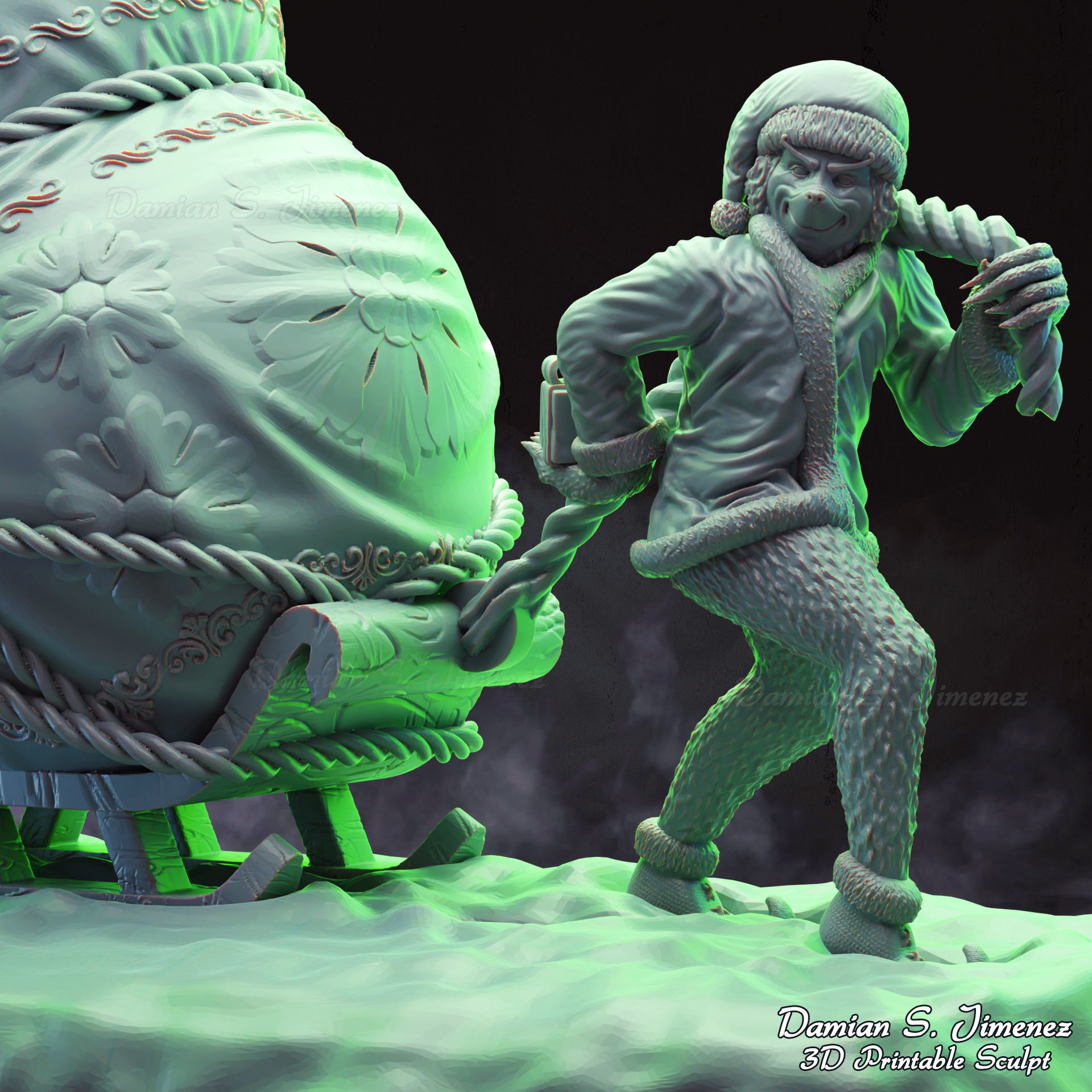 The Grinch  3D Sculpture stl 3D print model_1