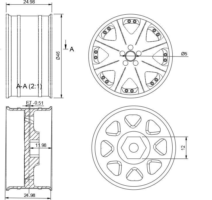  12MM HEX RC Wheels Leon Hardiritt Waffe with and without tires 3D print model_3
