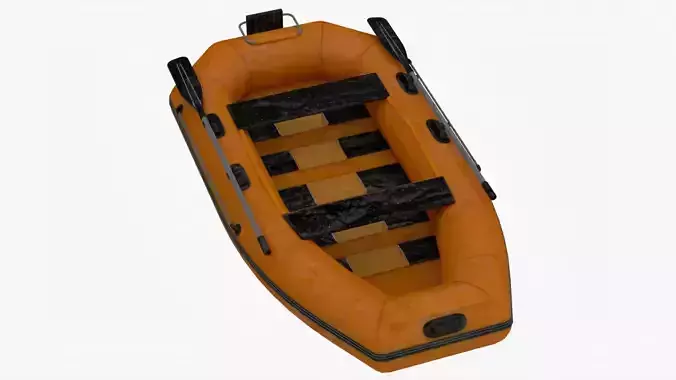 4K Realistic Canoe Lowpoly orange inflatable boat