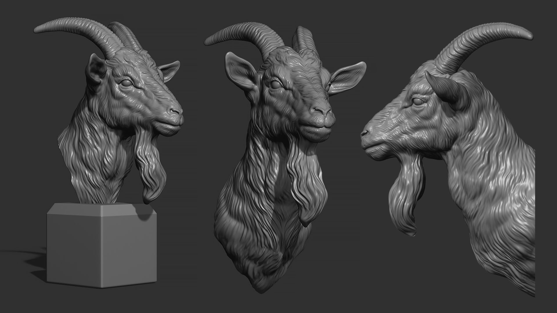 Goat head bust 3D print model_1