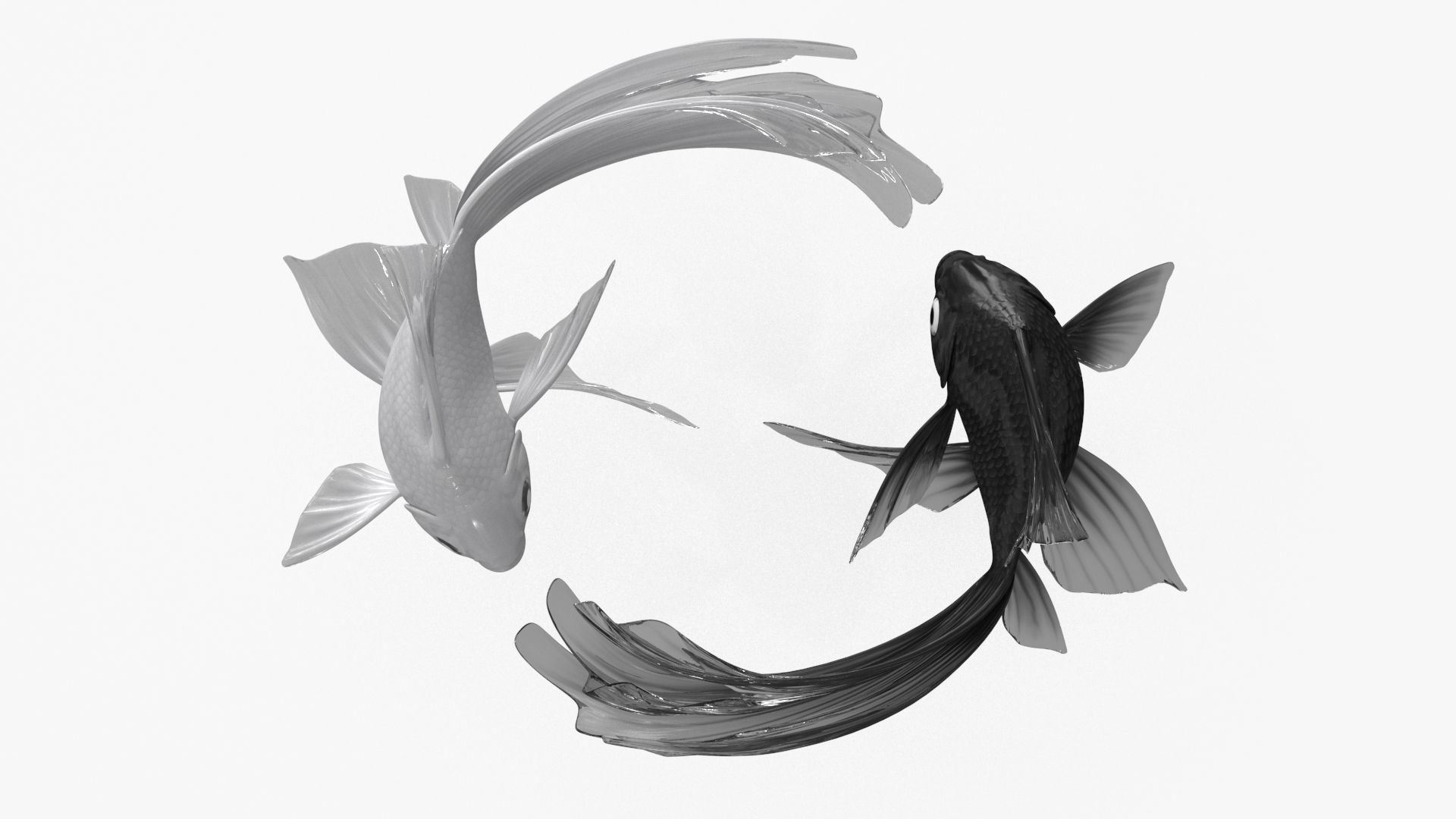 Yin Yang Black White Low-poly 3D model_2