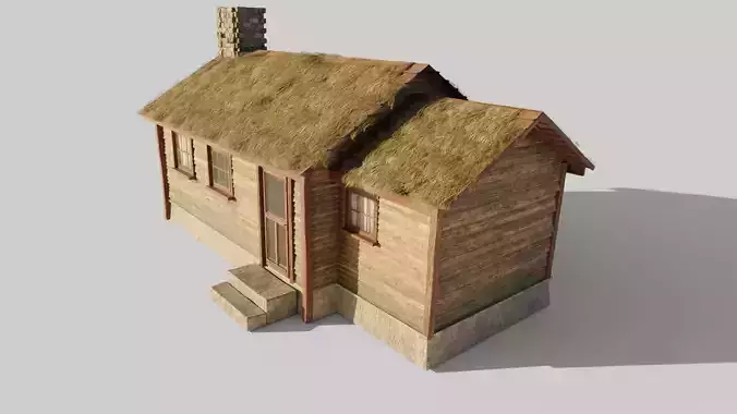 cabin house model with pbr textures