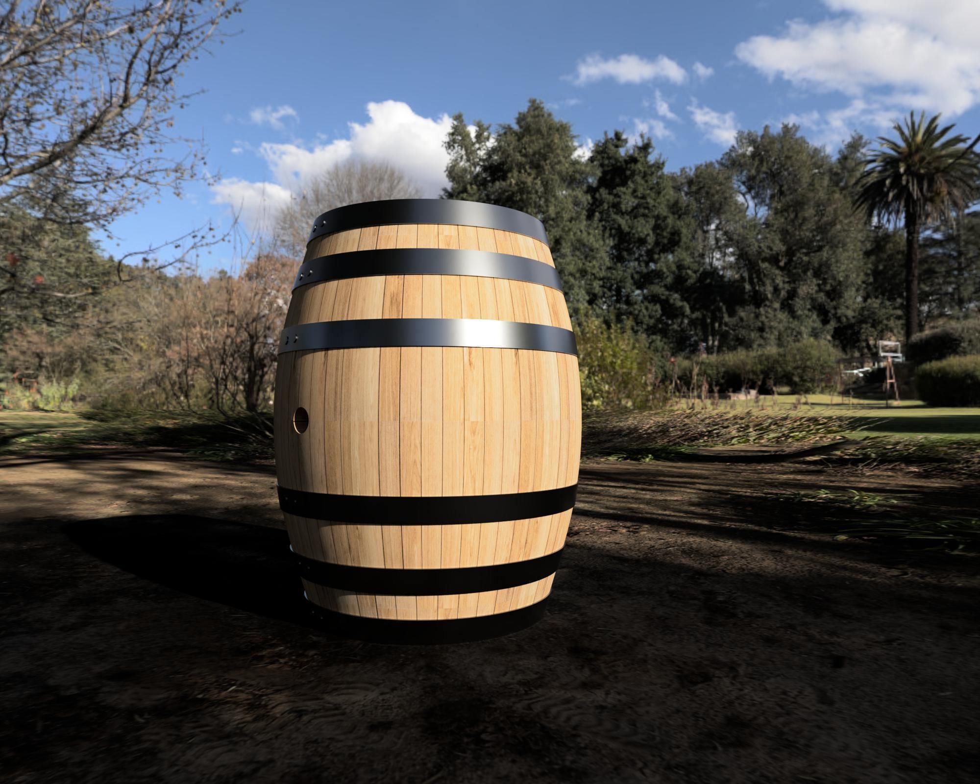 Wooden barrel Low-poly 3D model_7