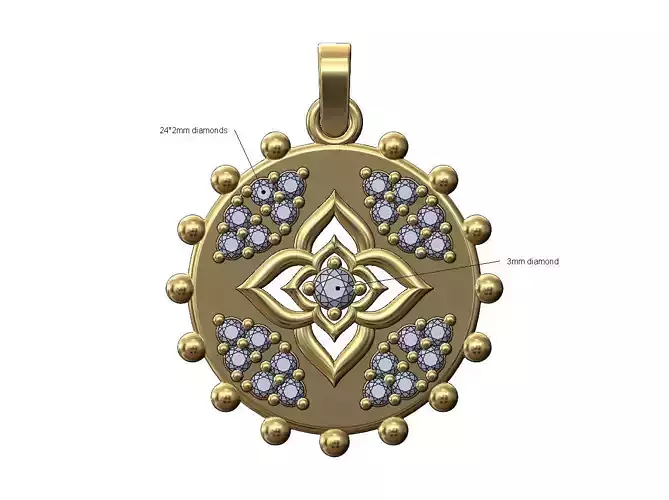 Diamond clusters floral star beaded coin pendant charm