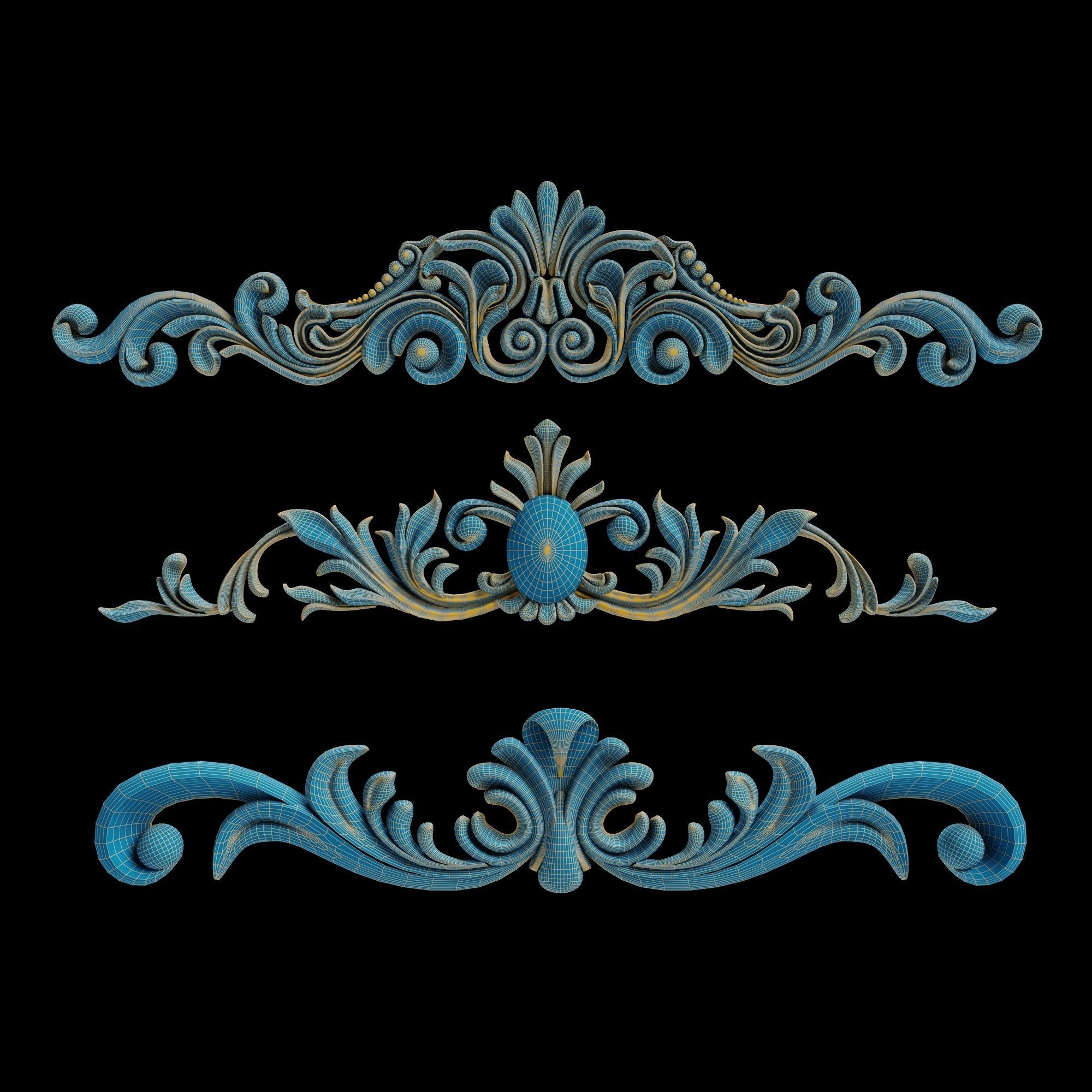 Carved Plaster Molding Decoration and Ornament pack02 3D model_1