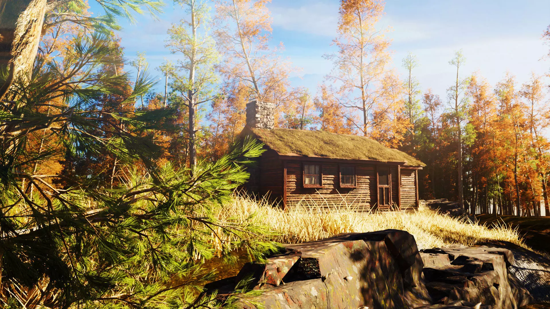 cabin a the woods blender scene Low-poly 3D model_0