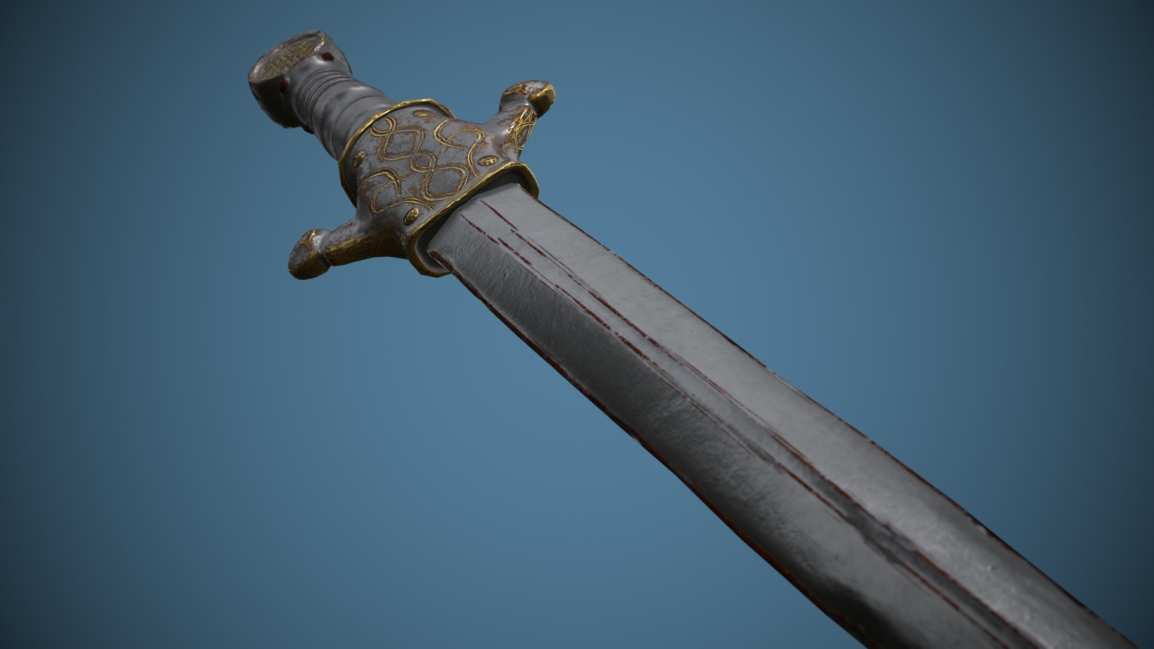 Rusty Celtic Sword  Low-poly 3D model_4