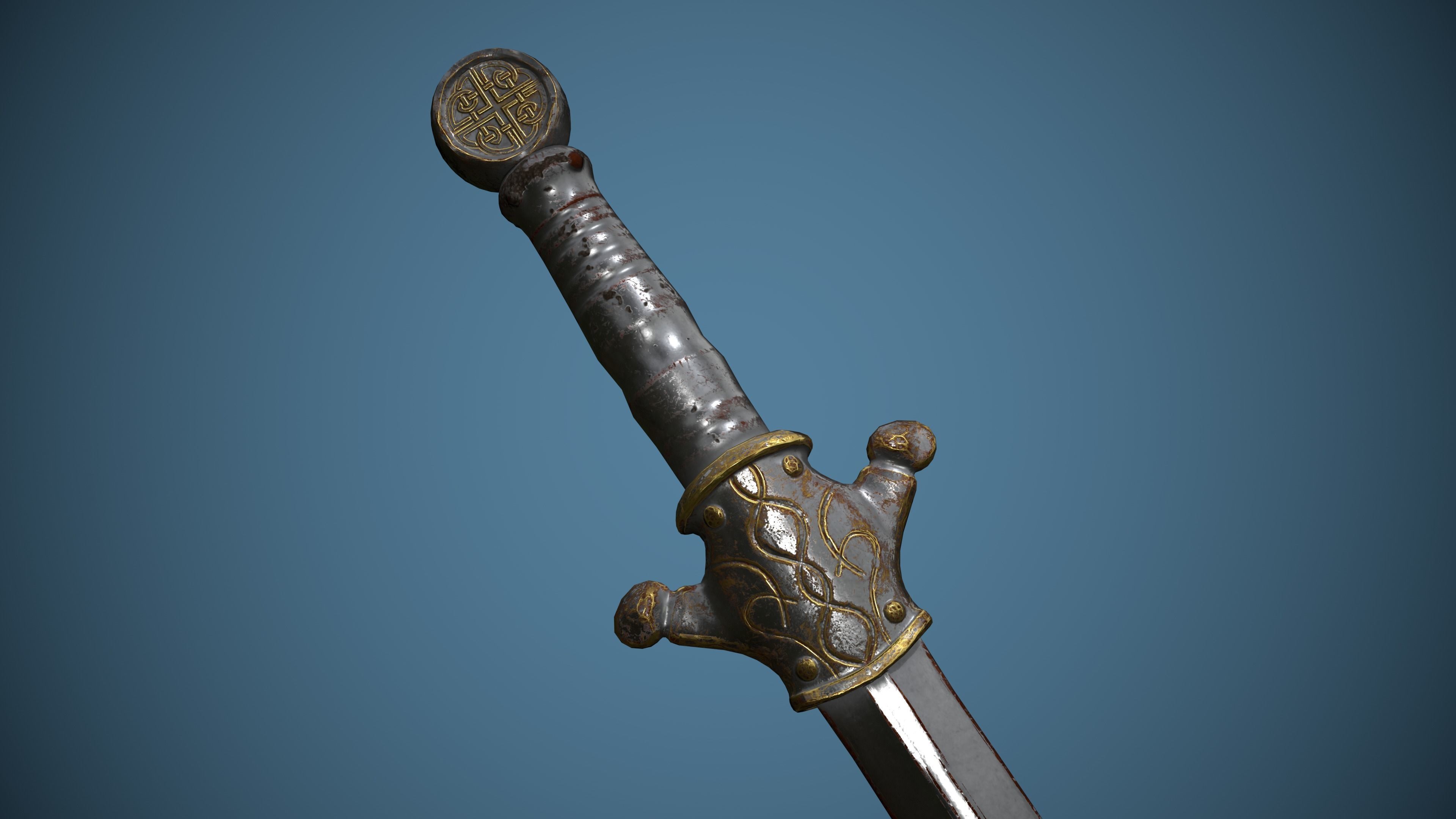 Rusty Celtic Sword  Low-poly 3D model_2