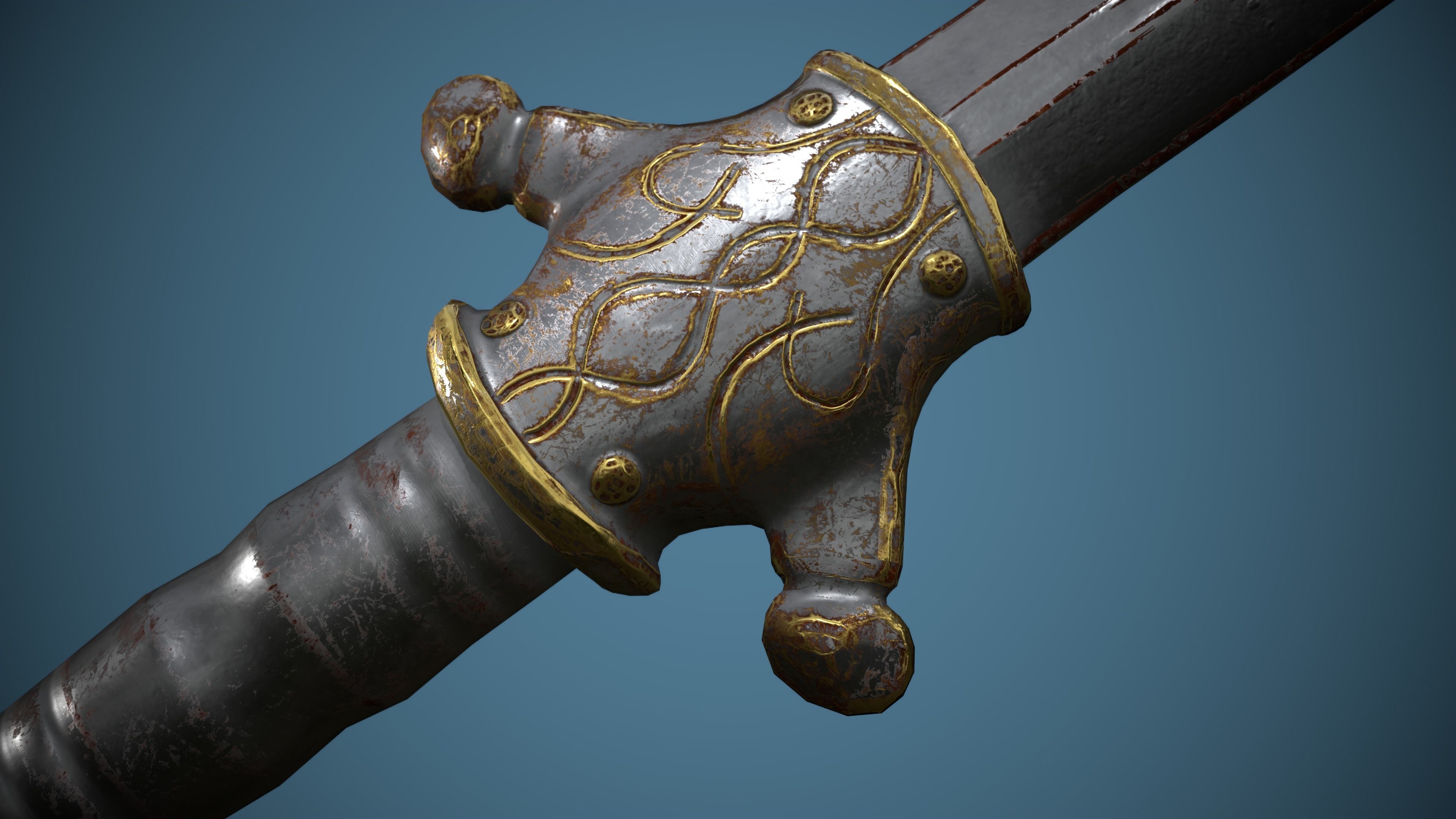 Rusty Celtic Sword  Low-poly 3D model_10