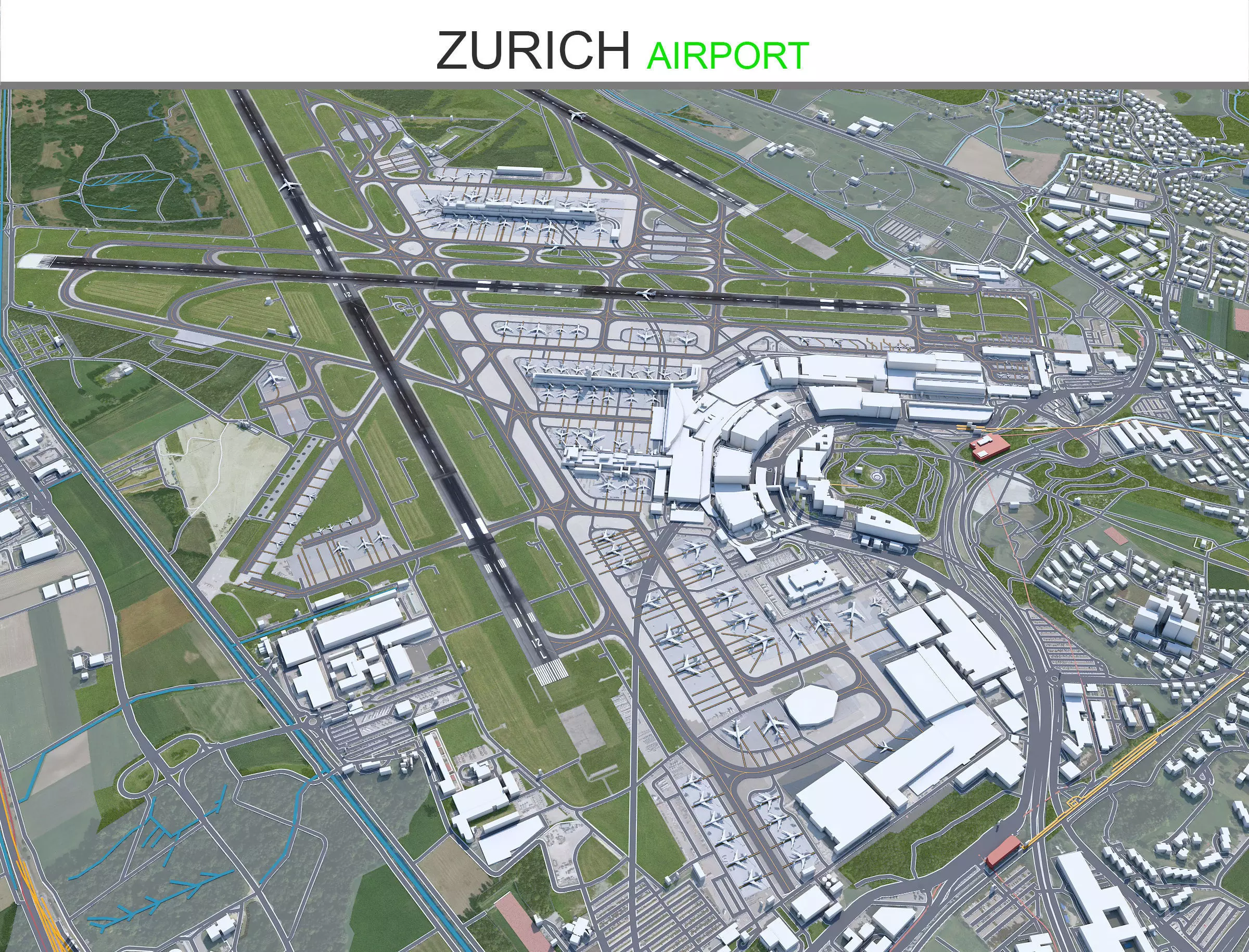 Zurich Airport 10km Low-poly 3D model
