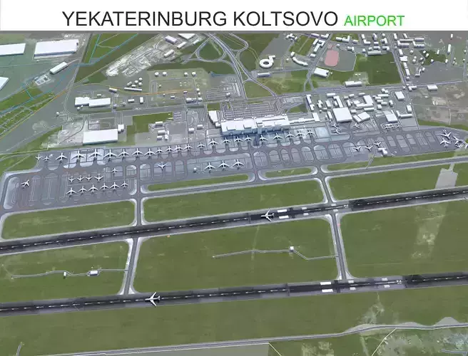 Yekaterinburg Koltsovo Airport 10km Low-poly 3D model