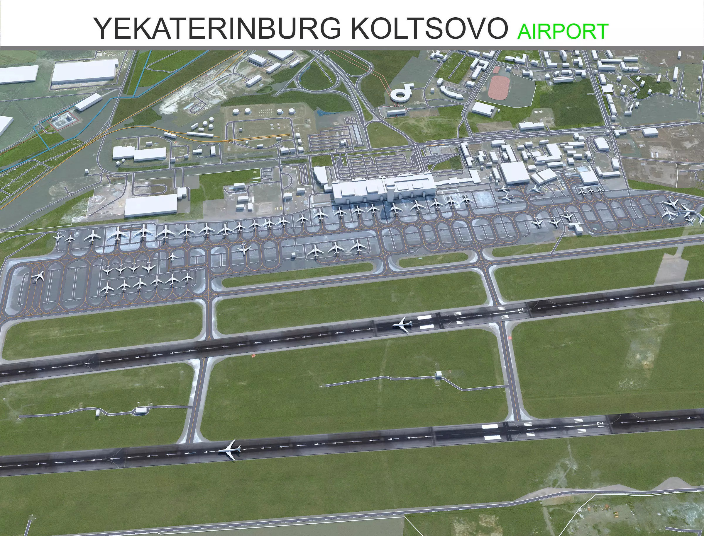 Yekaterinburg Koltsovo Airport 10km Low-poly 3D model_0