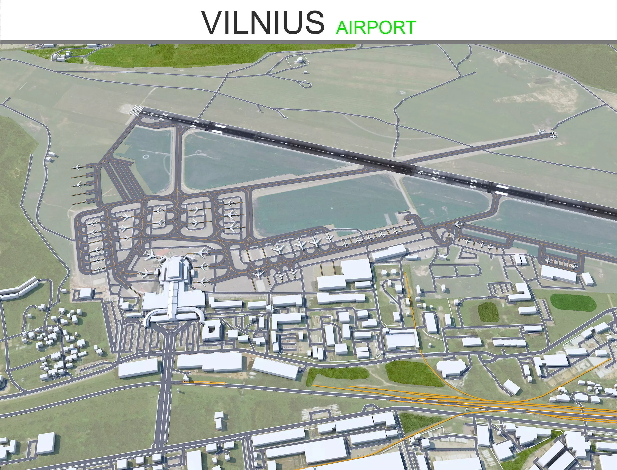Vilnius Airport 10km Low-poly 3D model