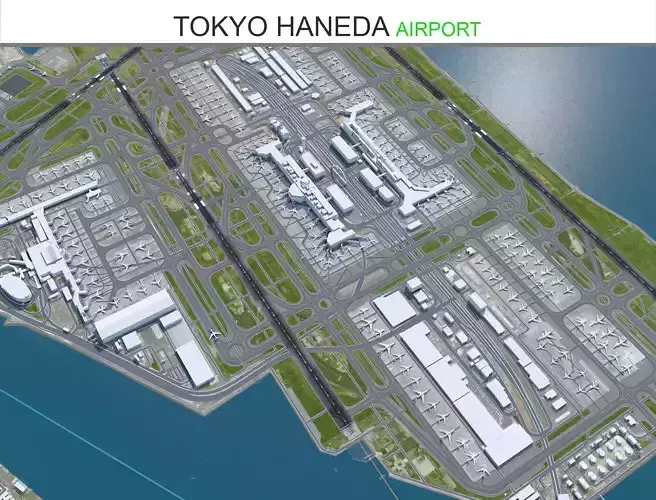Tokyo Haneda Airport 10km Low-poly 3D model