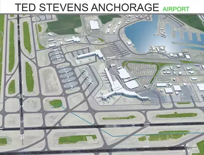 Ted Stevens Anchorage Airport 20km Low-poly 3D model