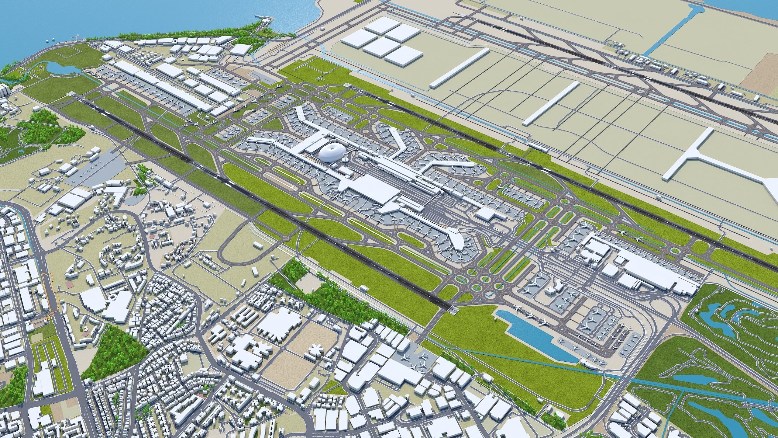 Singapore Changi Airport 10km Low-poly 3D model_6