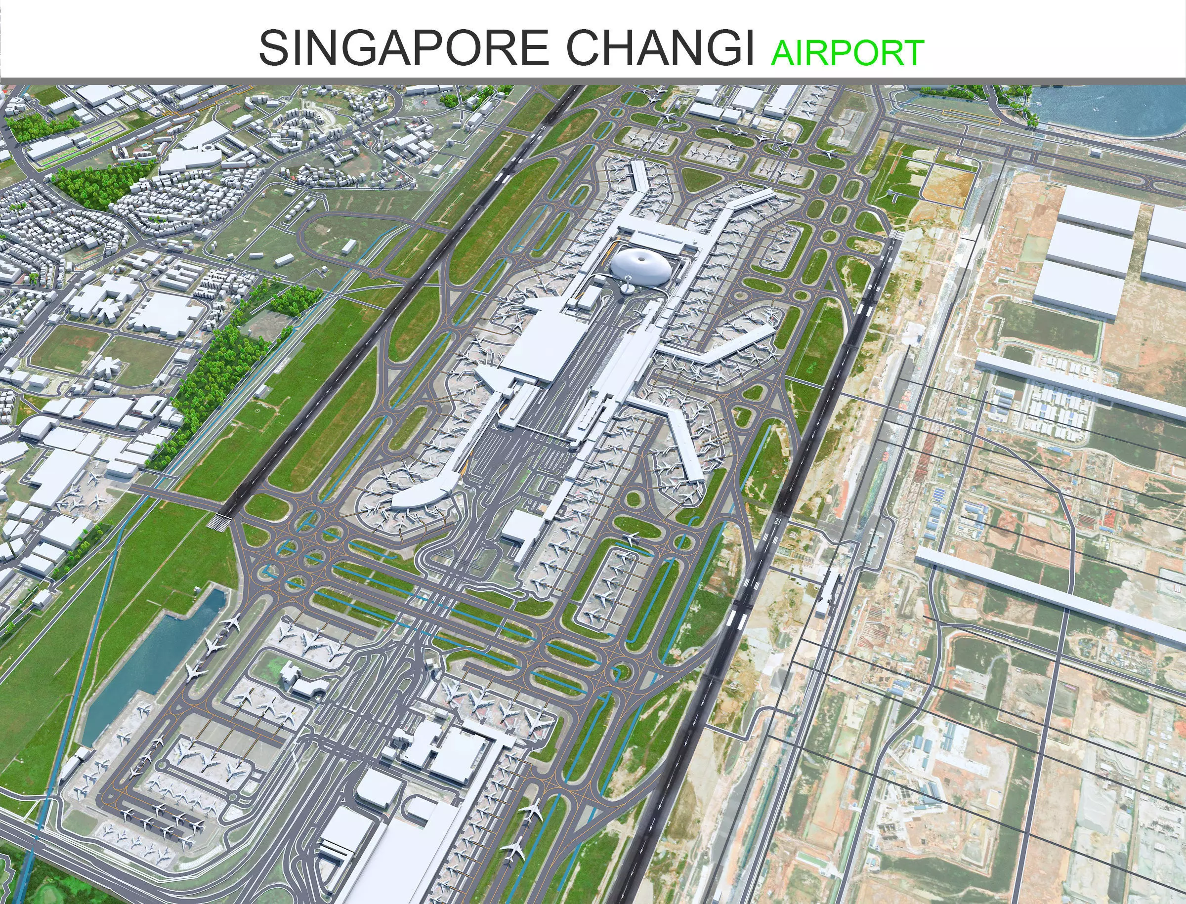 Singapore Changi Airport 10km Low-poly 3D model_0