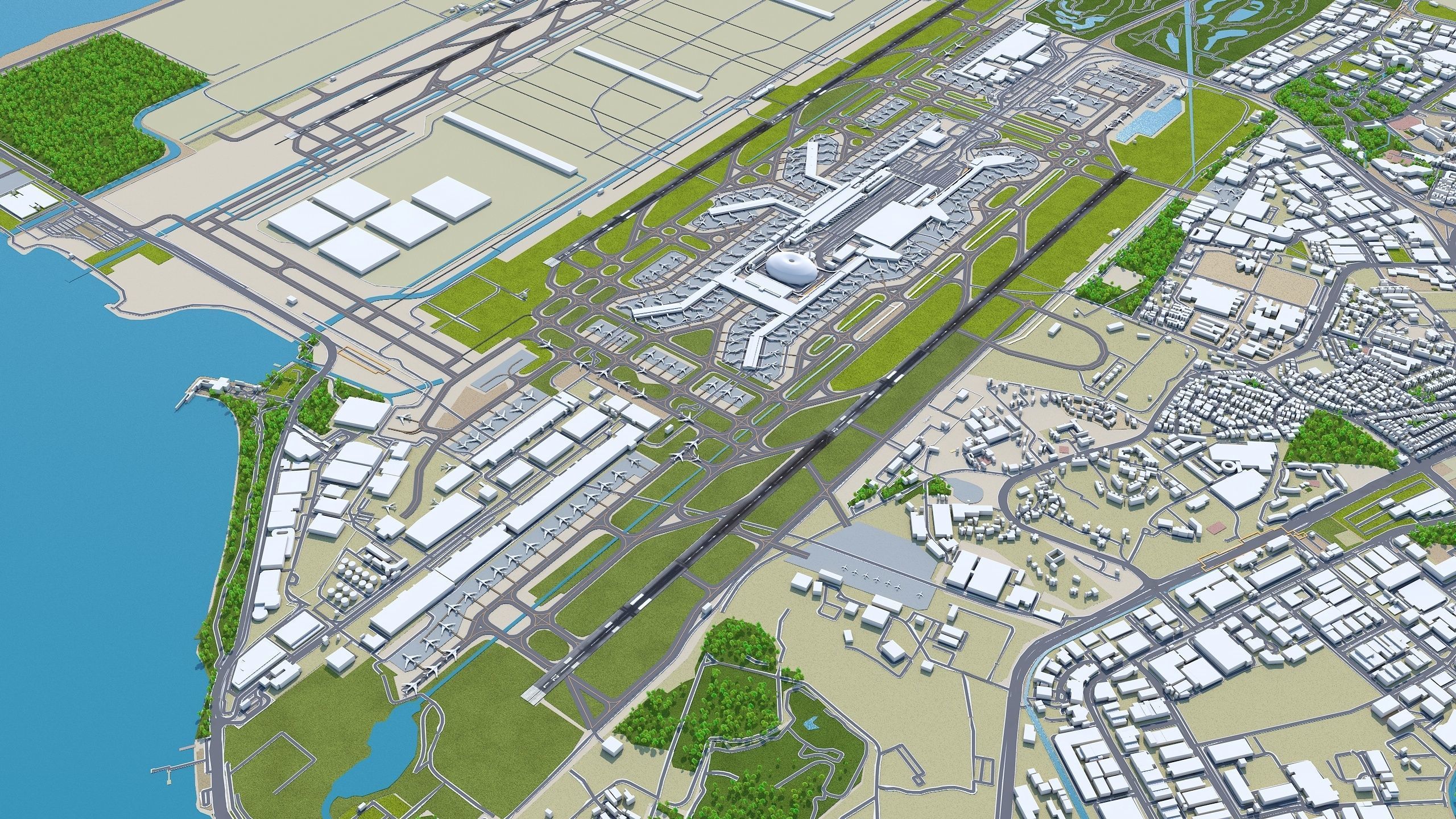 Singapore Changi Airport 10km Low-poly 3D model_4