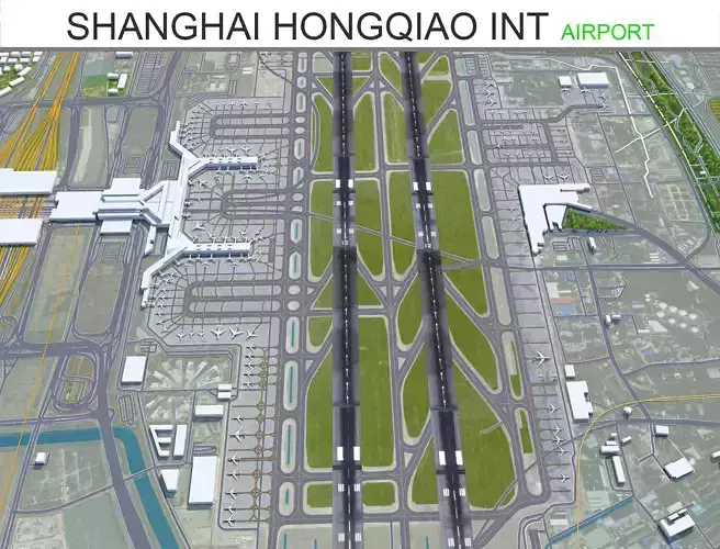 Shanghai Hongqiao International Airport 12km Low-poly 3D model
